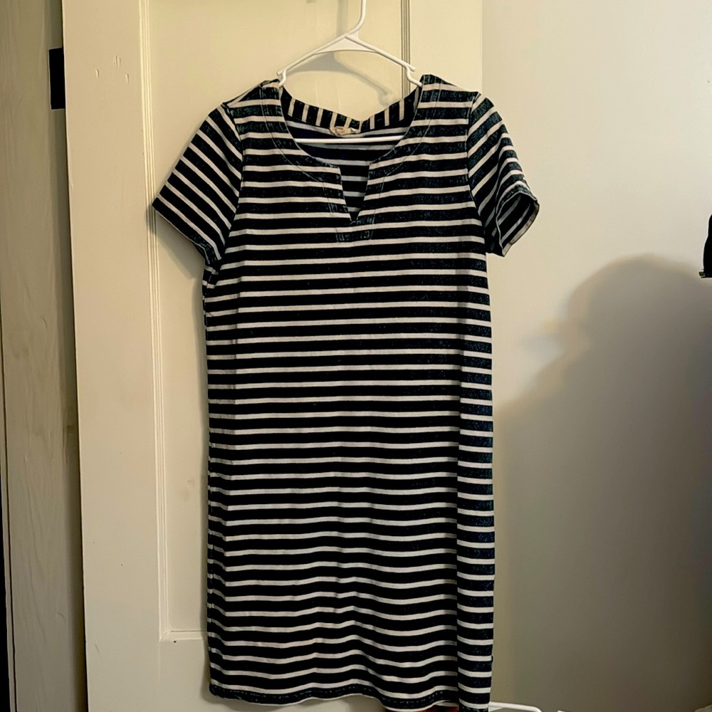 Striped blue shirt dress